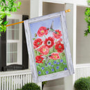 Poppy's and Hummingbirds Burlap House Flag
