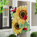 Sunflower Ladybugs Burlap House Flag