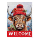 Bundled Up Highland Cow Suede House Flag