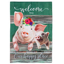 Baby and Mama Pig Garden Burlap Flag