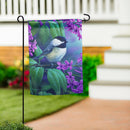 Chickadee on Lilac Suede Garden Flag