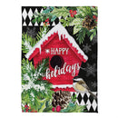 Floral Red Birdhouse Suede Garden Flag