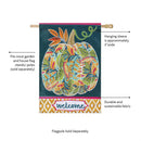 Patterned Jacobean Floral Pumpkin Applique House Flag