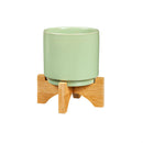 4" Ceramic Planter with Wood Stand, 3 ASST.