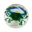 18" Hand Painted Embossed Glass Bird Bath, Blue Crab