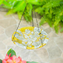 10" Hanging Yellow Floral Glass Bird Bath