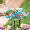 Pollinator Garden Birdbath, Glass Folk Art Dragonfly, 18"
