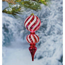 17"H Finial Shatterproof Battery Operated White Chasing Light LED Ornament, Red and White Swirl