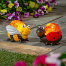 Pollinator Garden Statue, LED Resin Ladybug & Bee With Orb, 6"H