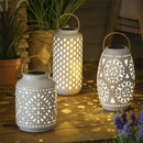 12.86" White Ceramic Solar Lantern