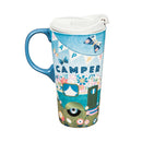 Ceramic Travel Cup, 17 OZ. ,w/box, Happy Camper