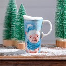 Holiday Poinsettia Travel Cup Ceramic Perfect Cup, Pig, 17oz, Gift Box