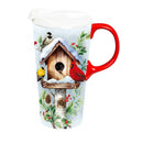 Woodland Storybook Travel Cup Ceramic Perfect Cup, Birdhouse and Birds, 17oz, Gift Box