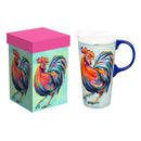 Ceramic Perfect Travel Cup, 17oz., w/ Gift Box, Colorful Rooster