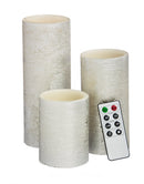 Silver Battery Operated Flameless LED Wax Pillar Candle w/ Remote, Set of 3