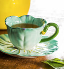 Ceramic Flower Cup and Saucer, 4 OZ., Set of 2,3mss002