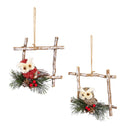 Woodland Storybook Ornament Natural Fiber Owl with Artificial, 6"H, Asst of 2