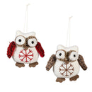 Woodland Storybook Ornament Fabric Owl in Wood Tray, 4.25"H, Asst of 2