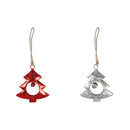 Galvanized Metal Tree Ornament with Bell, Red/Gray, 2 Asst