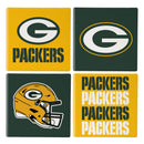 Green Bay Packers Ceramic Coasters Set, 4pcs with Wood Caddy