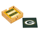 Green Bay Packers Ceramic Coasters Set, 4pcs with Wood Caddy