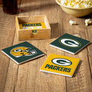 Green Bay Packers Ceramic Coasters Set, 4pcs with Wood Caddy
