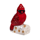Holiday Poinsettia Salt & Pepper Shakers Ceramic Cardinal on Log, Set of 2