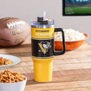 40oz Stainless Steel Mega Cup w/ Straw, Pittsburgh Penguins