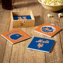 New York Mets Ceramic Coasters Set, 4pcs with Wood Caddy
