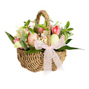 Tulips and Eggs in Rattan Basket Table Decor