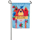 Birdhouse Welcome Garden Linen Flag
