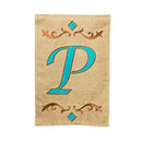 Garden Burlap Teal Monogram P Flag