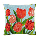 Indoor/Outdoor Pink Tulips Hooked Polypropylene Throw Pillow 18"x18"