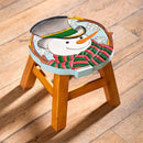 Hand-Carved Acacia Wood Snowman Footstool
