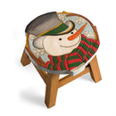 Hand-Carved Acacia Wood Snowman Footstool
