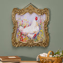 Petal & Plow Indoor Wall Decor, Wood, Chicken in Gold Decorative Frame, 18" L x 20" H