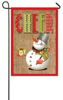 Snowman Cheer Garden Burlap Flag