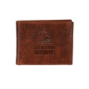 Cleveland Browns, Embossed 100% Genuine Tumbled Leather Passcase Bi-Fold Wallet, Brown
