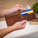 Florida State University, Embossed 100% Genuine Tumbled Leather Passcase Bi-Fold Wallet, Brown