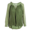 Lace 3/4 Length Sleeve Peasant Top, Green