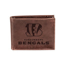 Cincinnati Bengals, Bi-Fold Wallet, Brown, CH, 100% Genuine Leather