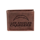 Los Angeles Chargers, Bi-Fold Wallet, Brown, CH, 100% Genuine Leather