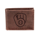 Milwaukee Brewers Bi-Fold Wallet Brown 100% Genuine Leather