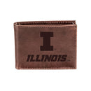 University of Illinois, Bi-Fold Wallet, Brown, CH, 100% Genuine Leather