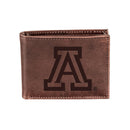 University of Arizona, Bi-Fold Wallet, Brown, CH, 100% Genuine Leather