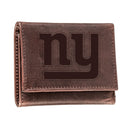 New York Giants, Tri-Fold Wallet, Brown, CH, 100% Genuine Leather