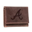 Atlanta Braves Tri-Fold Wallet Brown 100% Genuine Leather