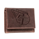 Cleveland Guardians Tri-Fold Wallet Brown 100% Genuine Leather