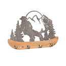 Metal and Wood Mountain Wall Décor with Hooks