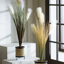 39" Potted Artificial Pampas Grass with Faux Moss, White